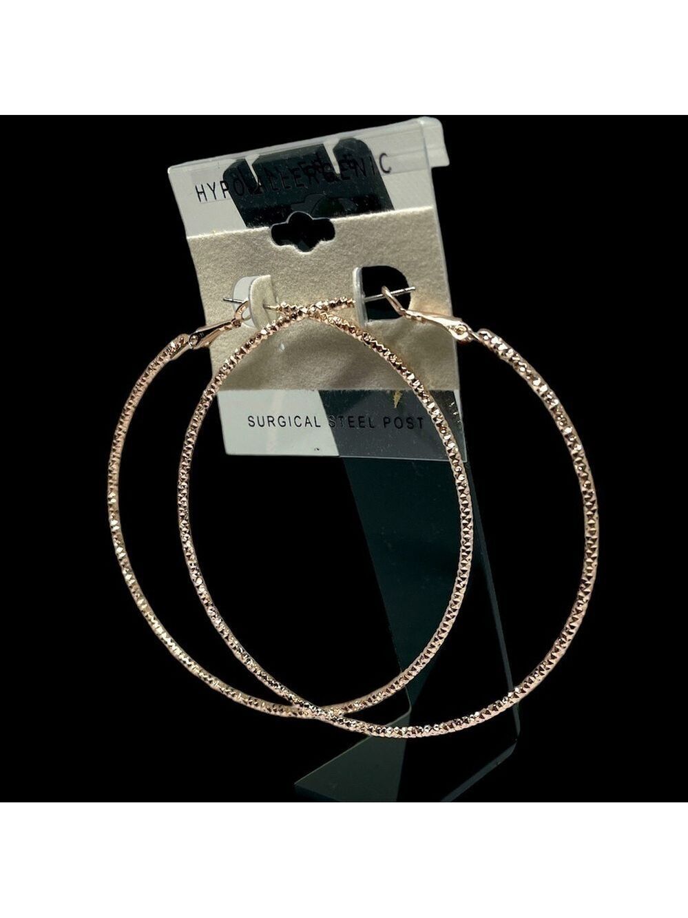 Rose Gold-tone Etched 3” Hoop Earrings NWT
